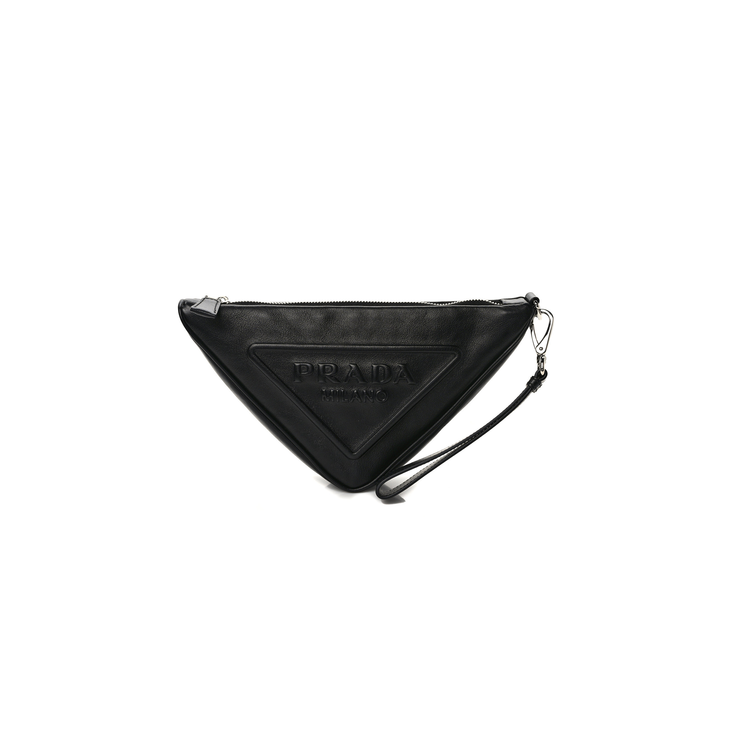 PRADA GRACE LUX TRIANGLE WRISTLET POUCH BLACK 1NQ043 (26*15*6cm)