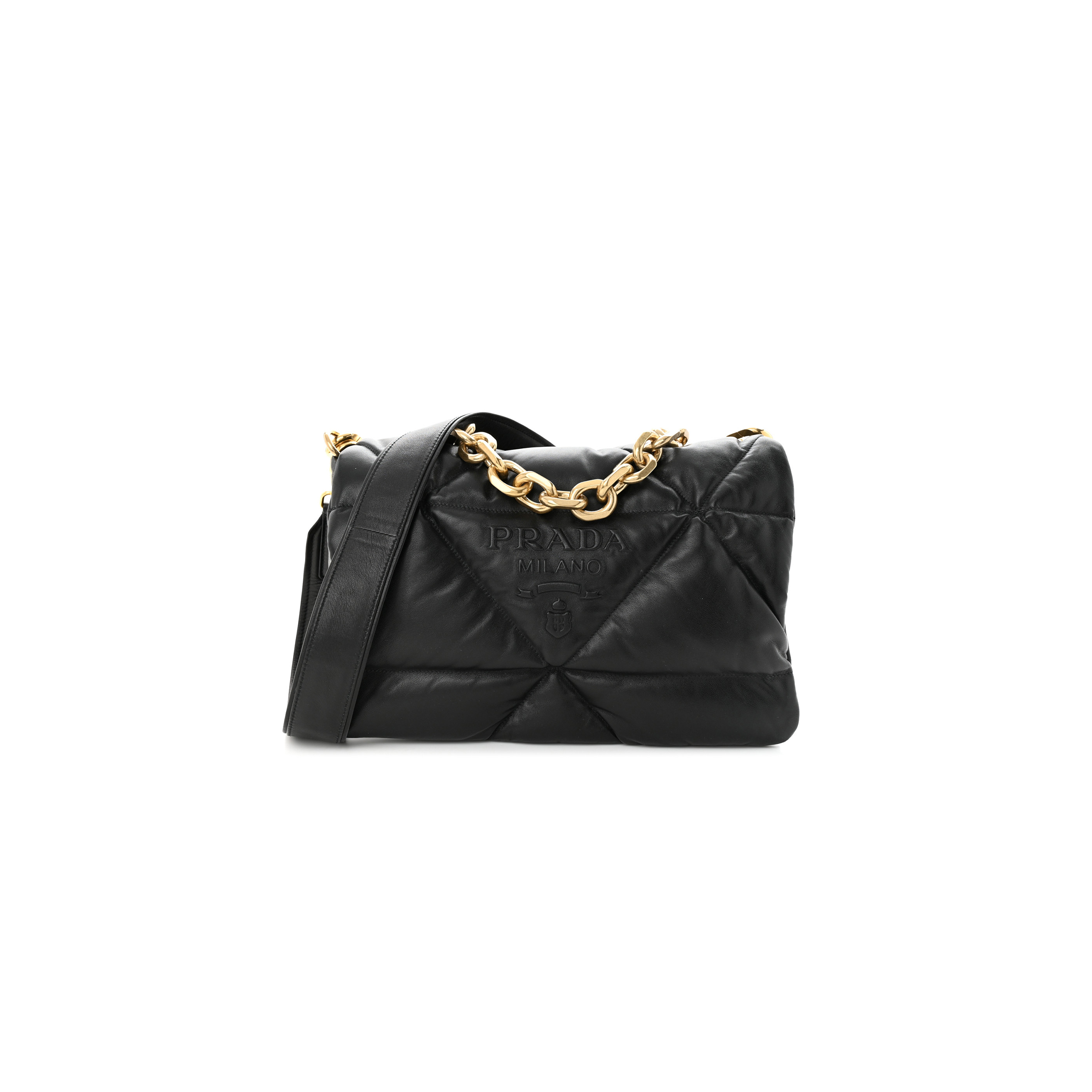 PRADA NAPPA PADDED SYSTEM PATCHWORK BAG BLACK 1BD306 (31*20*8cm)