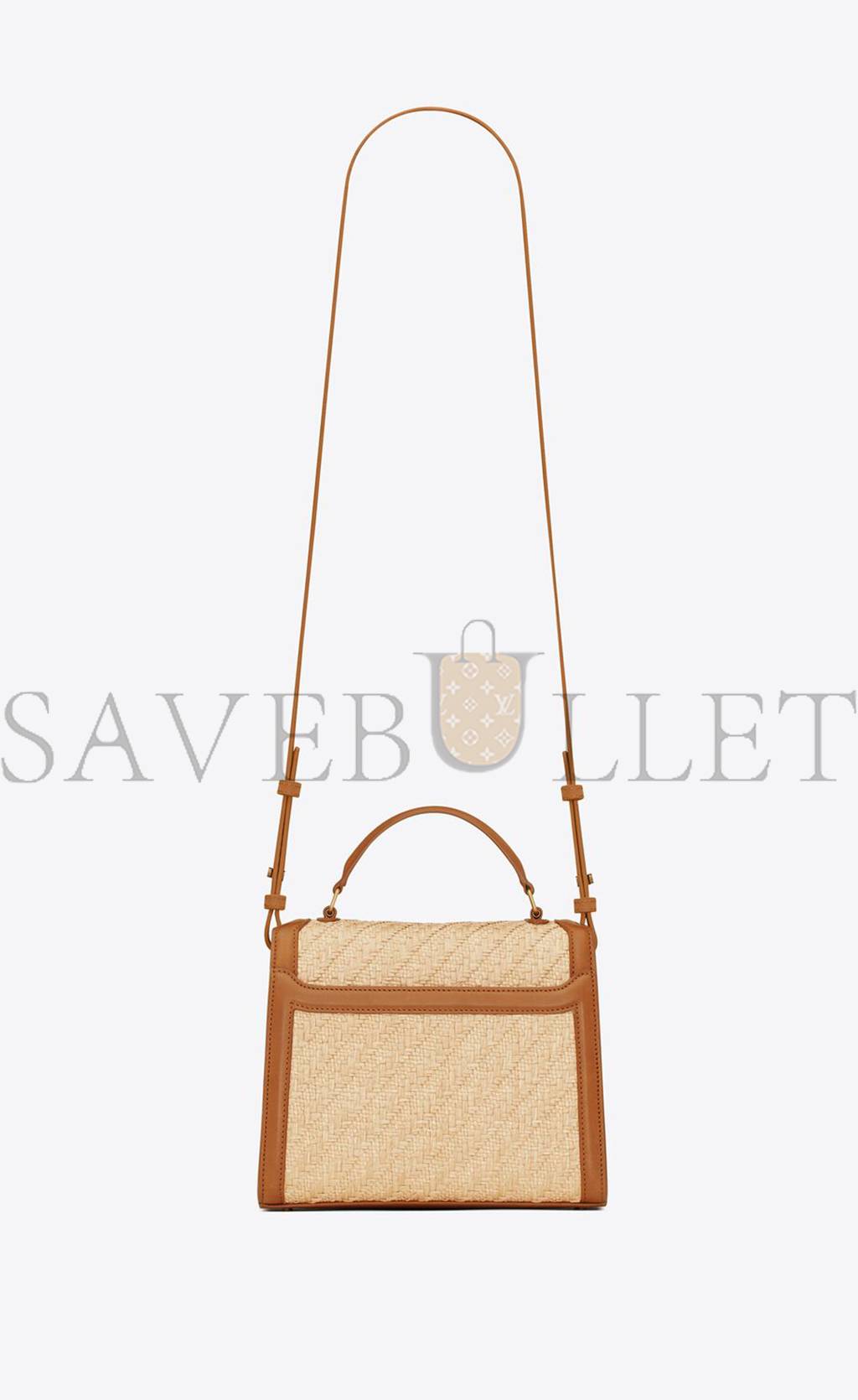 YSL CASSANDRA MINI TOP HANDLE BAG IN RAFFIA AND VEGETABLE-TANNED LEATHER 623930FAA7D9783 (20*16*7.5cm)