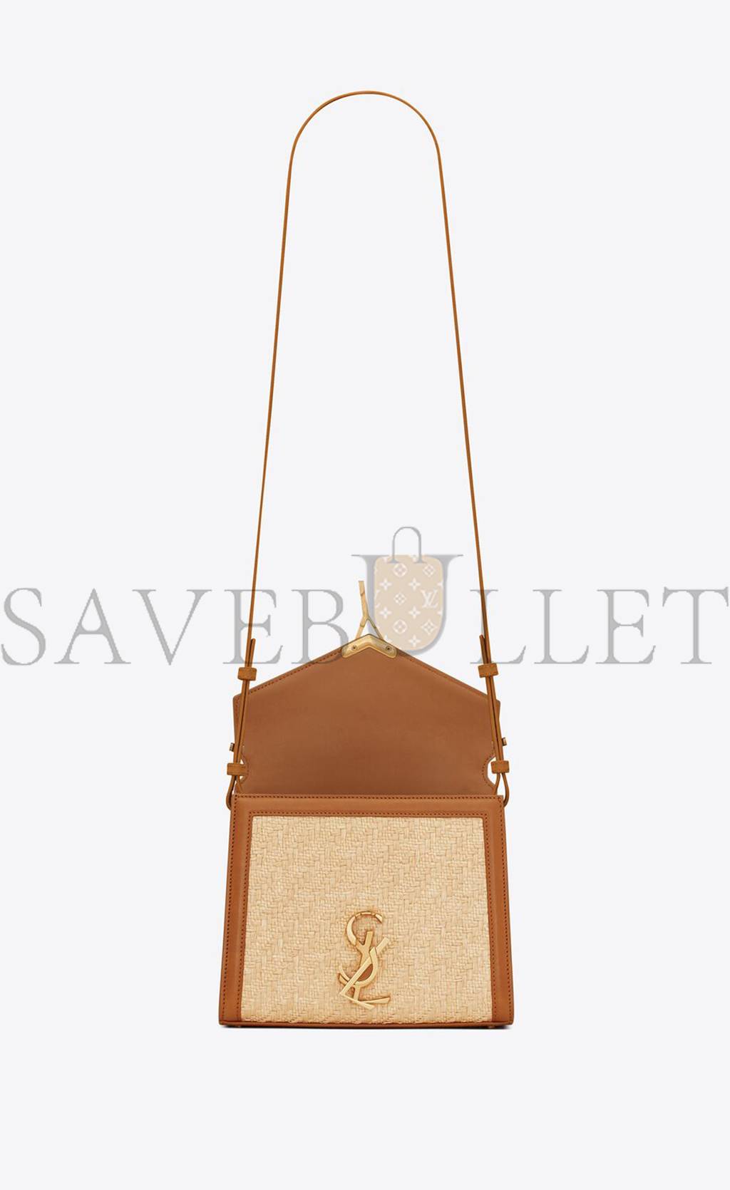 YSL CASSANDRA MINI TOP HANDLE BAG IN RAFFIA AND VEGETABLE-TANNED LEATHER 623930FAA7D9783 (20*16*7.5cm)