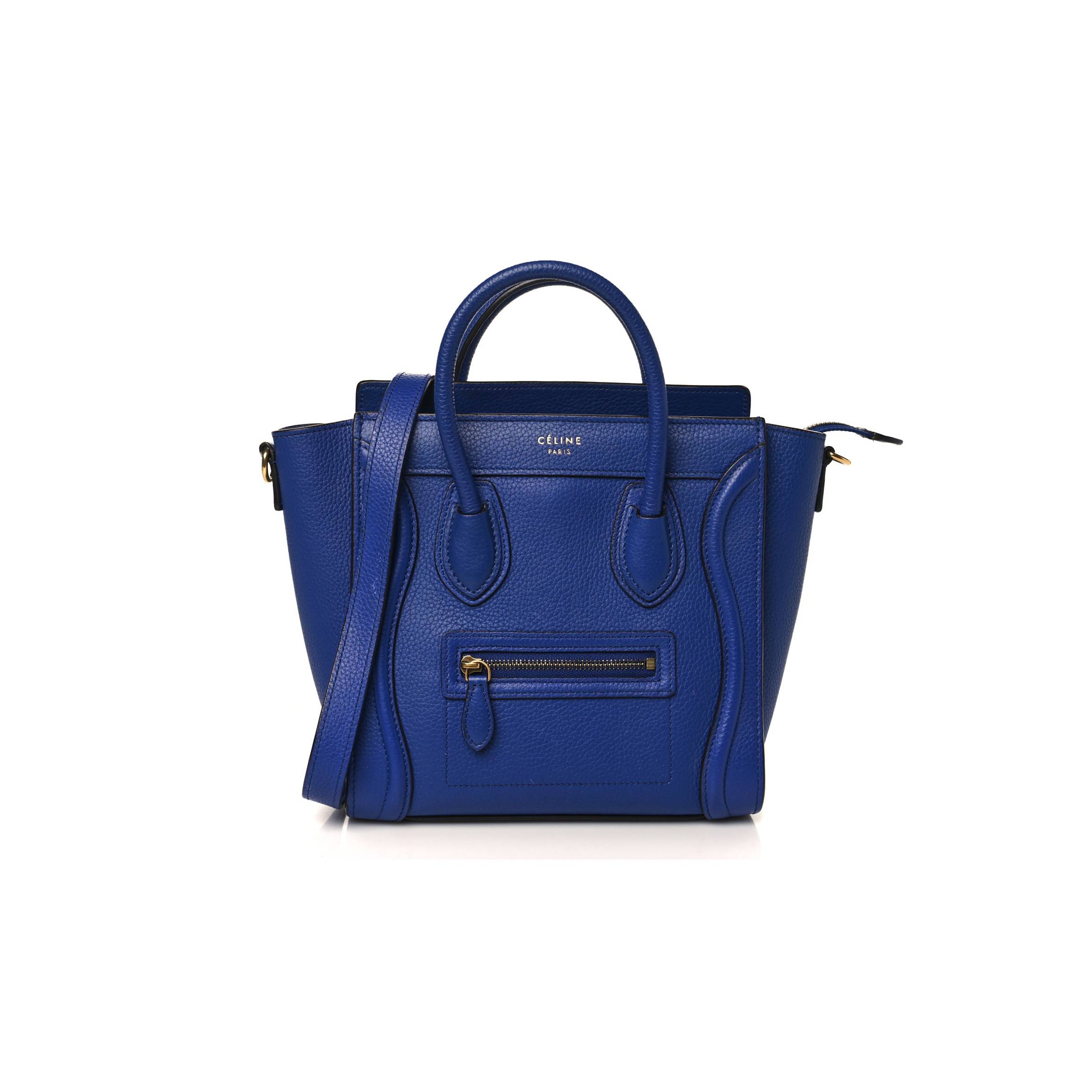 CELINE DRUMMED CALFSKIN NANO LUGGAGE INDIGO (20*20*10cm)