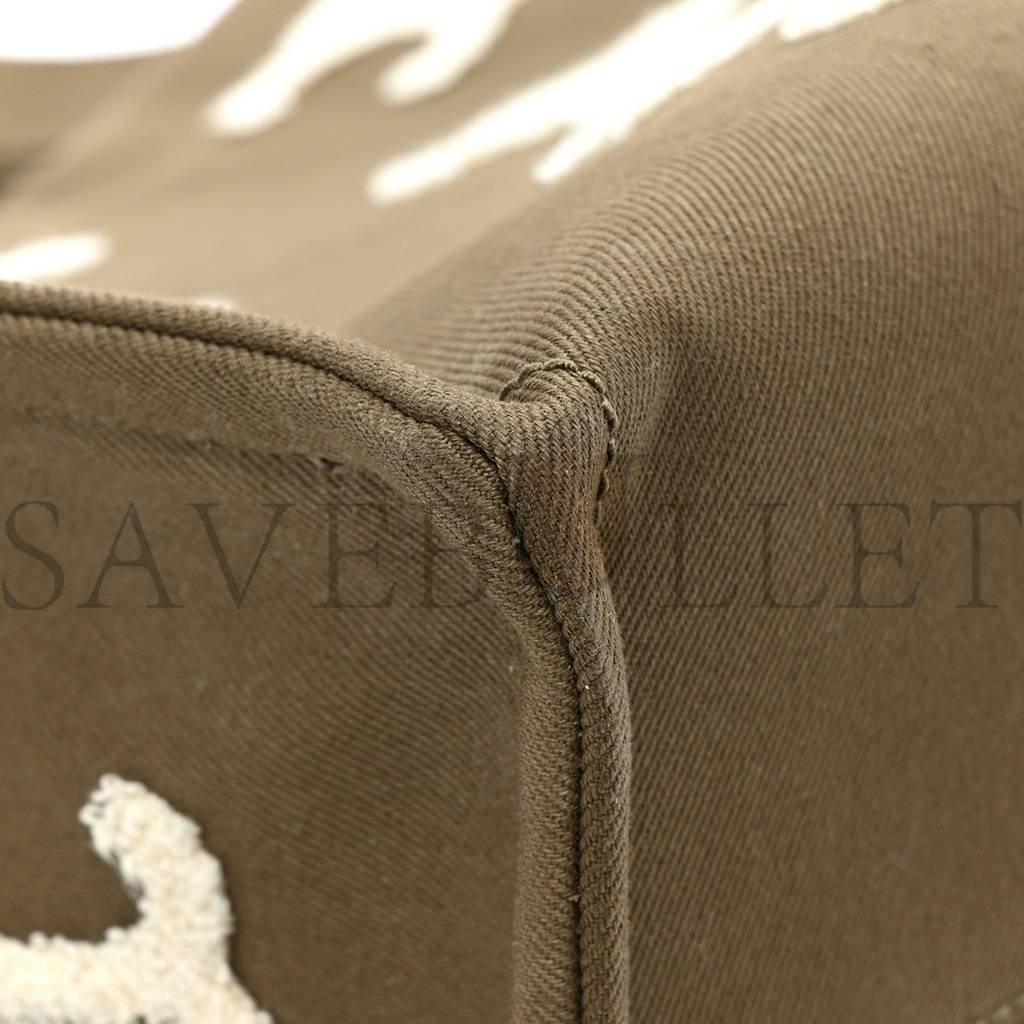 CELINE CANVAS CALFSKIN EMBROIDERED TRIOMPHE LARGE CABAS THAIS KHAKI TAN (41*29*17cm)