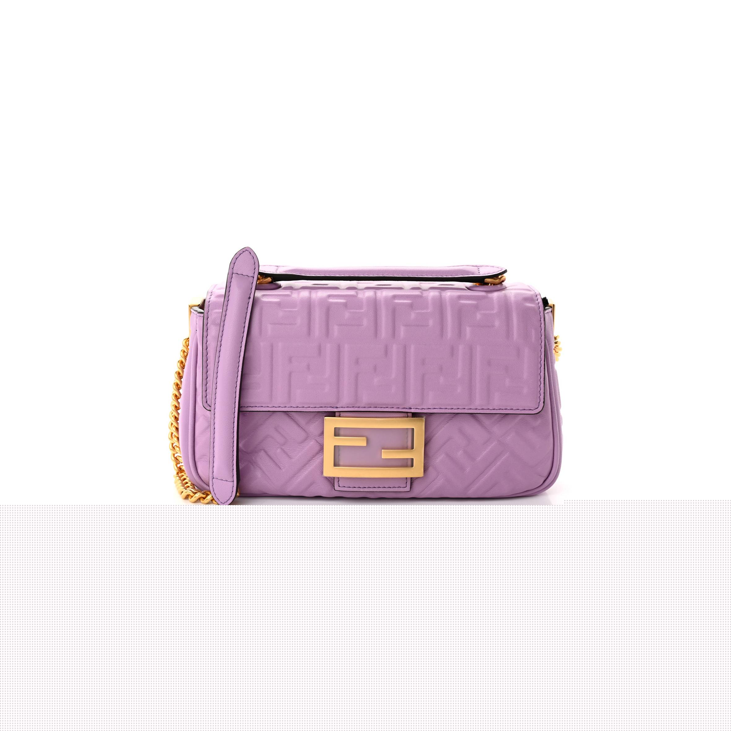 FENDI NAPPA SMALL FF EMBOSSED MIDI CHAIN BAGUETTE VIOLETTA (23*13*6cm)