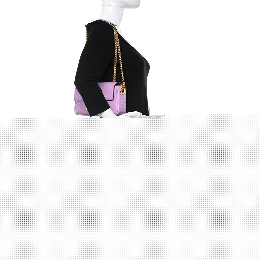 FENDI NAPPA SMALL FF EMBOSSED MIDI CHAIN BAGUETTE VIOLETTA (23*13*6cm)