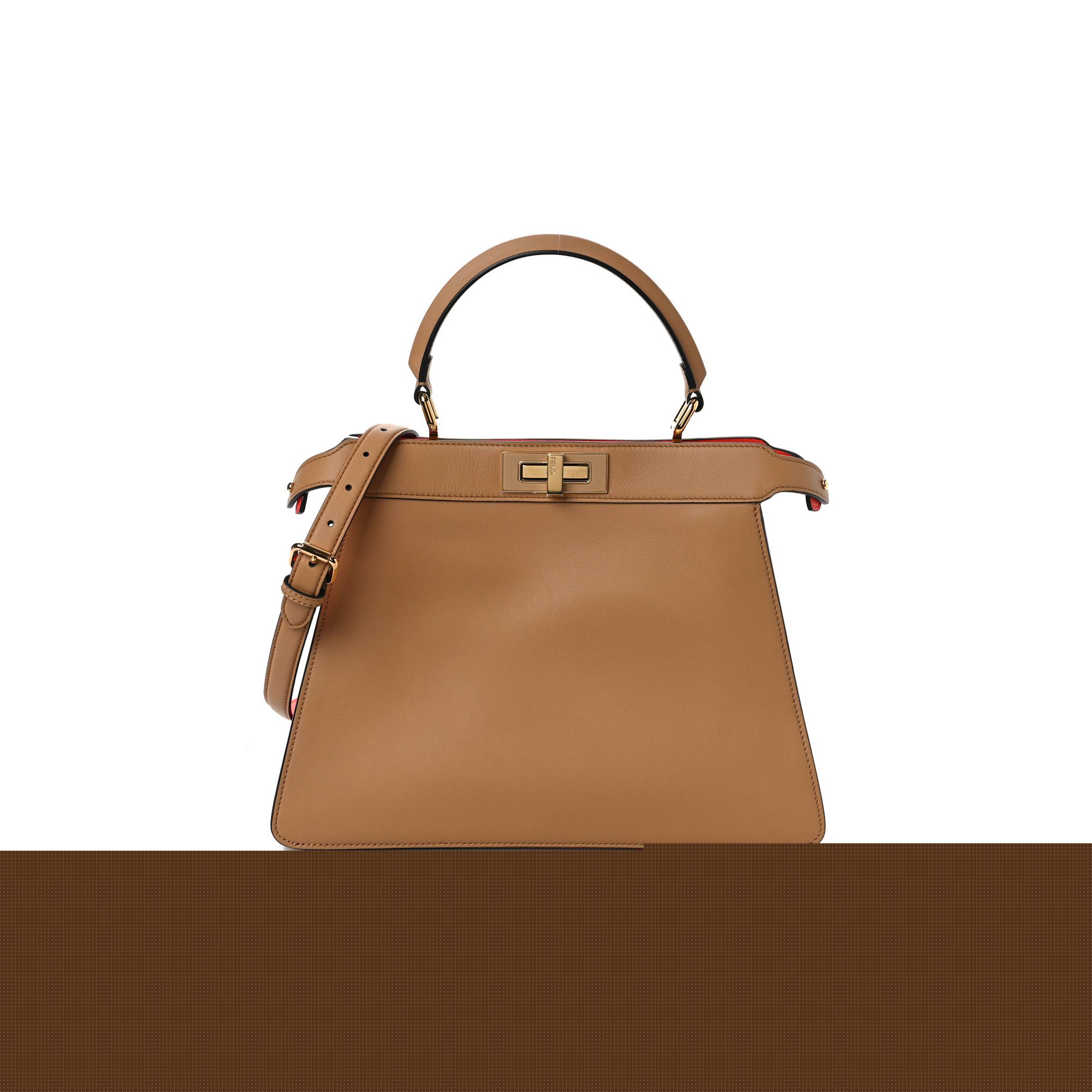 FENDI VITELLO SETA NAPPA PLEXIGLASS BI-COLOR MEDIUM PEEKABOO I SEE U SATCHEL MIELE SCURO TULIPANO (33*25*13cm)