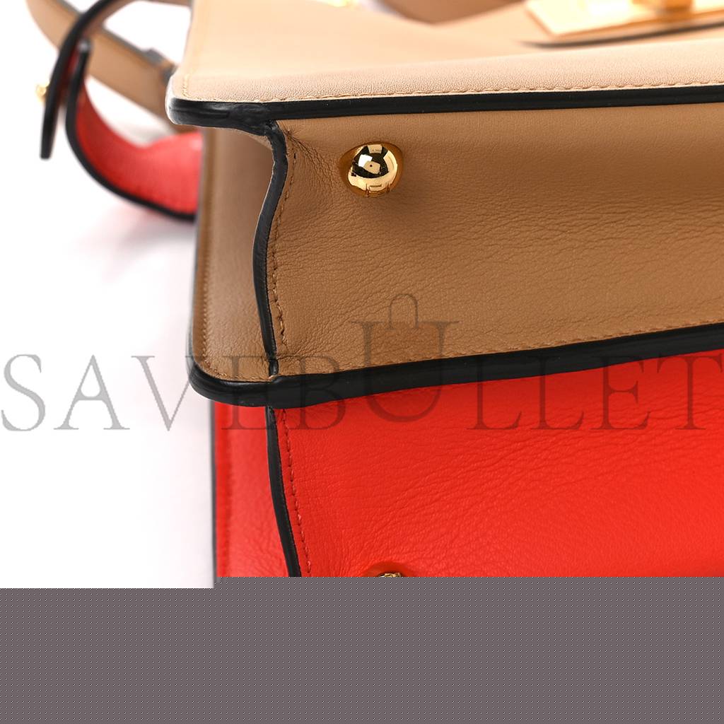 FENDI VITELLO SETA NAPPA PLEXIGLASS BI-COLOR MEDIUM PEEKABOO I SEE U SATCHEL MIELE SCURO TULIPANO (33*25*13cm)