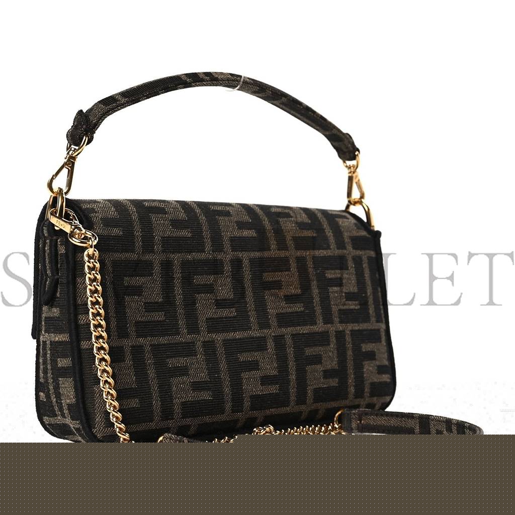 FENDI FABRIC JACQUARD FF 1974 MINI BAGUETTE TOBACCO MORO BLACK (18*12*4cm)