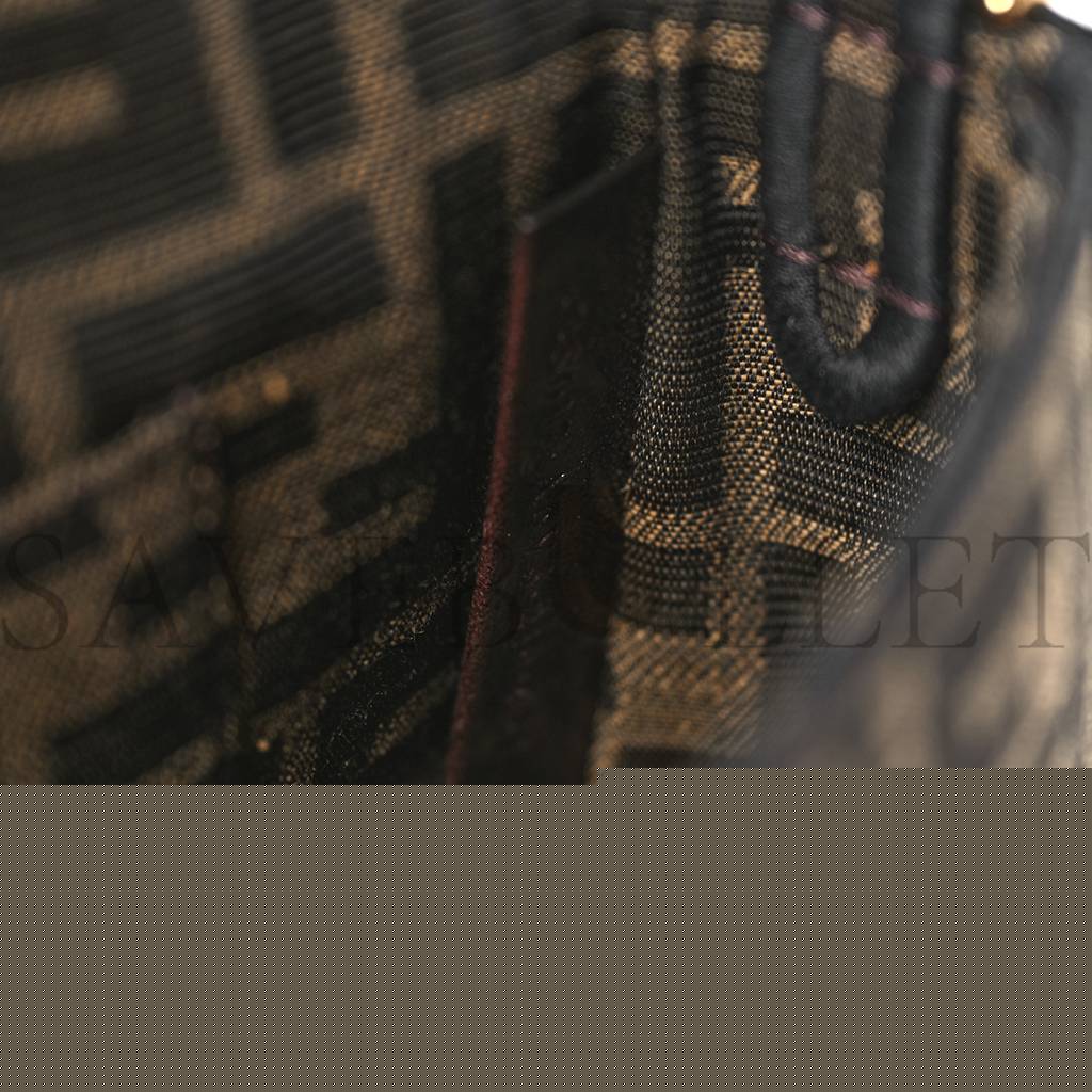 FENDI FABRIC JACQUARD FF 1974 MINI BAGUETTE TOBACCO MORO BLACK (18*12*4cm)