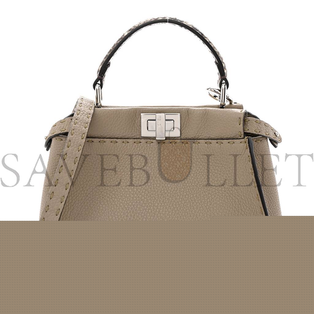 FENDI CUOIO ROMANO PYTHON SELLERIA MINI PEEKABOO ICONIC SATCHEL CORDA WHITE (23*18*11cm)