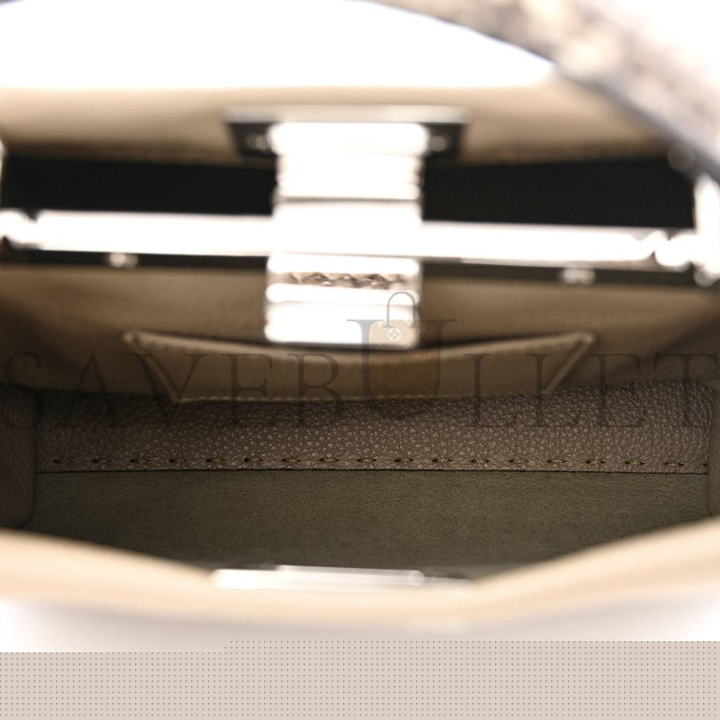 FENDI CUOIO ROMANO PYTHON SELLERIA MINI PEEKABOO ICONIC SATCHEL CORDA WHITE (23*18*11cm)