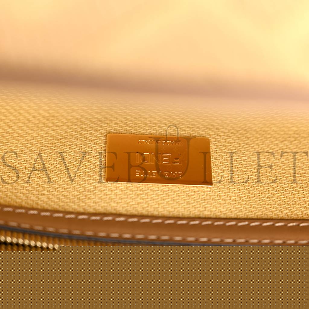 FENDI RAFFIA VITELLO KING LUCIDO FF EMBROIDERED BAGUETTE GRANO SAND (28*15*6cm)
