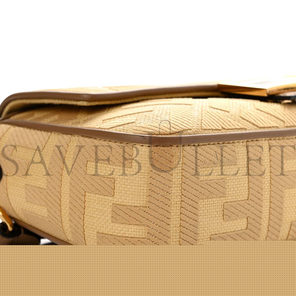 FENDI RAFFIA VITELLO KING LUCIDO FF EMBROIDERED BAGUETTE GRANO SAND (28*15*6cm)