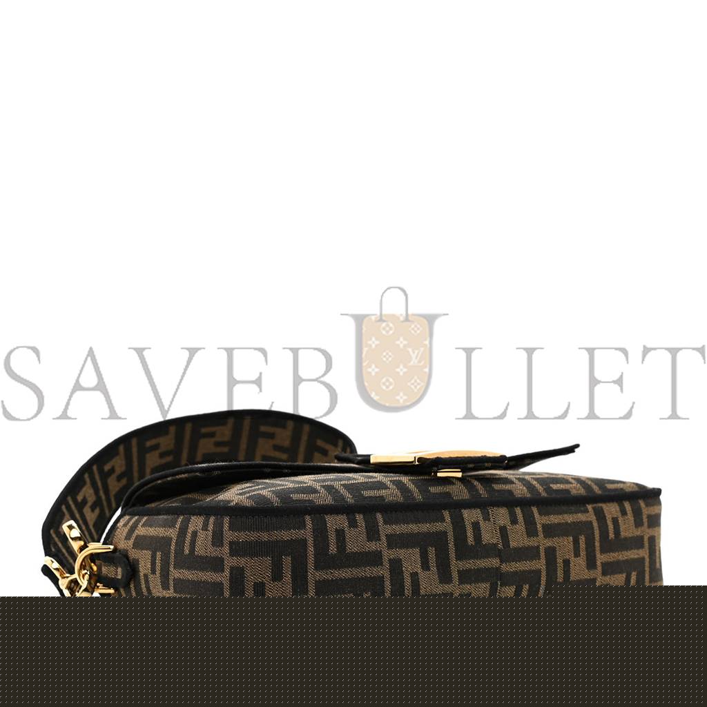 FENDI FABRIC JACQUARD FF 1974 MEDIUM BAGUETTE TOBACCO MORO BLACK (27*13*6cm)
