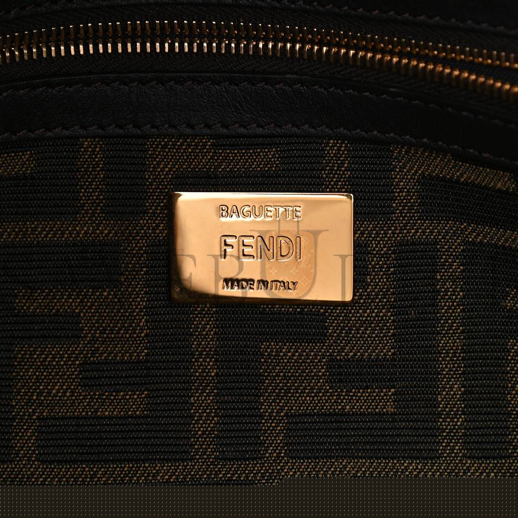 FENDI FABRIC JACQUARD FF 1974 MEDIUM BAGUETTE TOBACCO MORO BLACK (27*13*6cm)