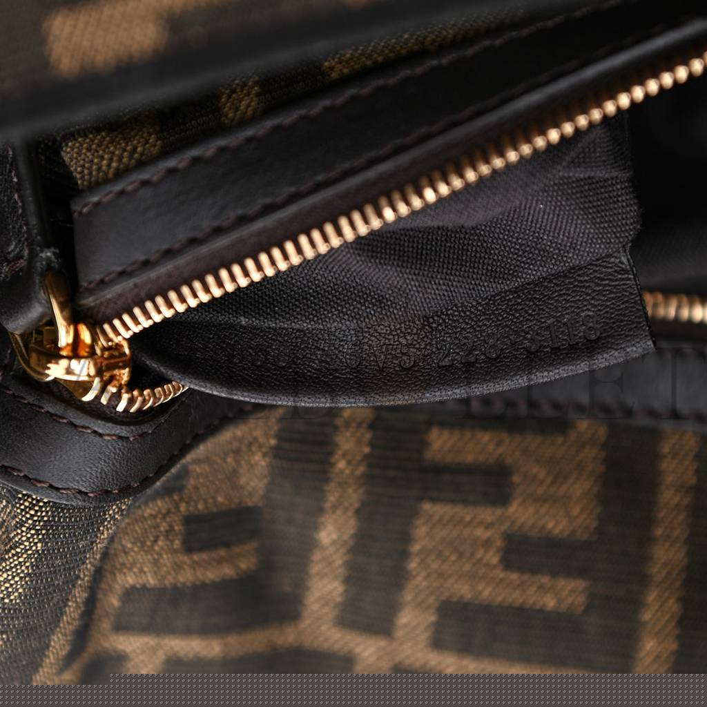 FENDI FABRIC JACQUARD FF 1974 MEDIUM BAGUETTE TOBACCO MORO BLACK (27*13*6cm)