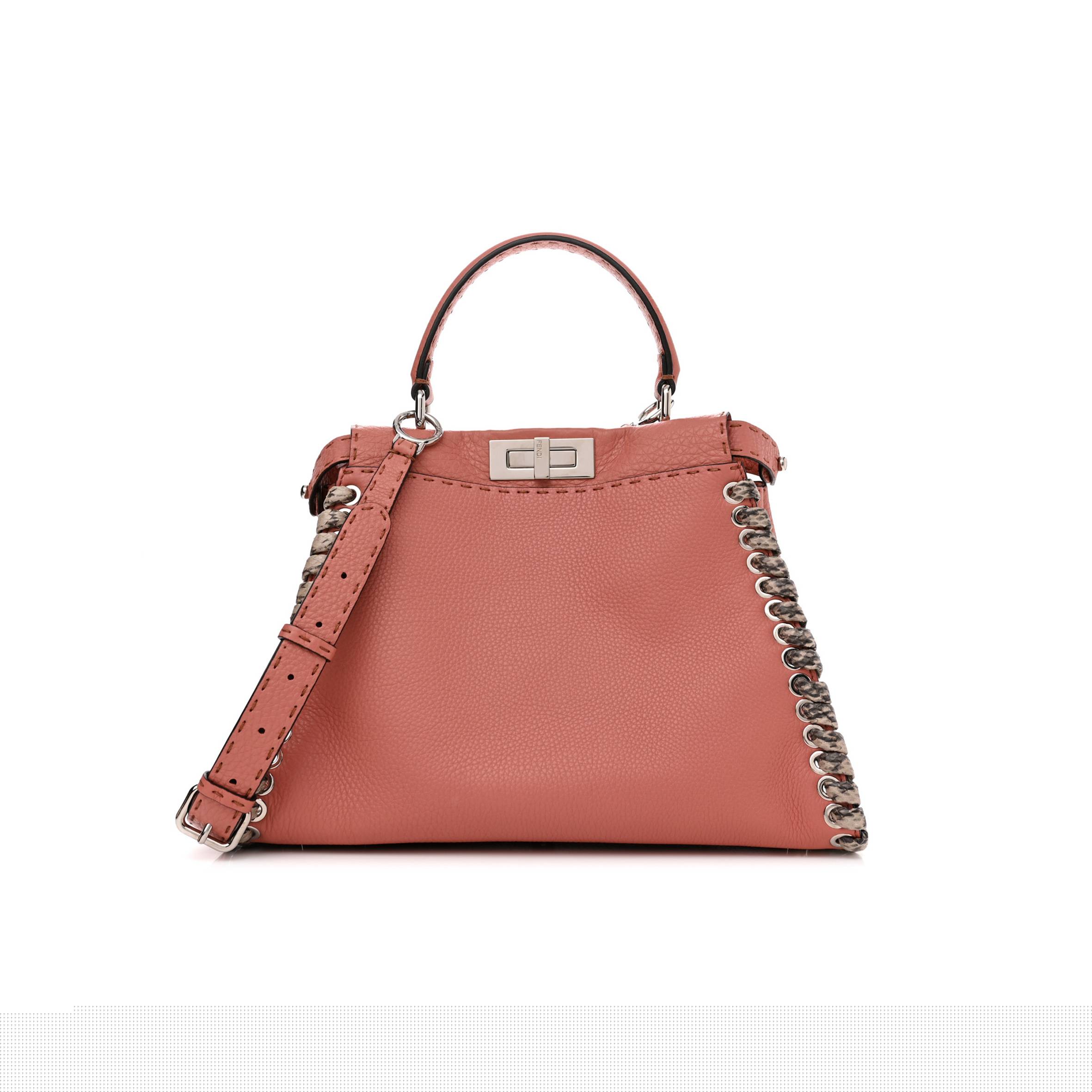 FENDI CUOIO ROMANO SELLERIA ELAPHE LACE UP MEDIUM PEEKABOO ICONIC SATCHEL MAKE UP TAUPE (34*25*13cm)