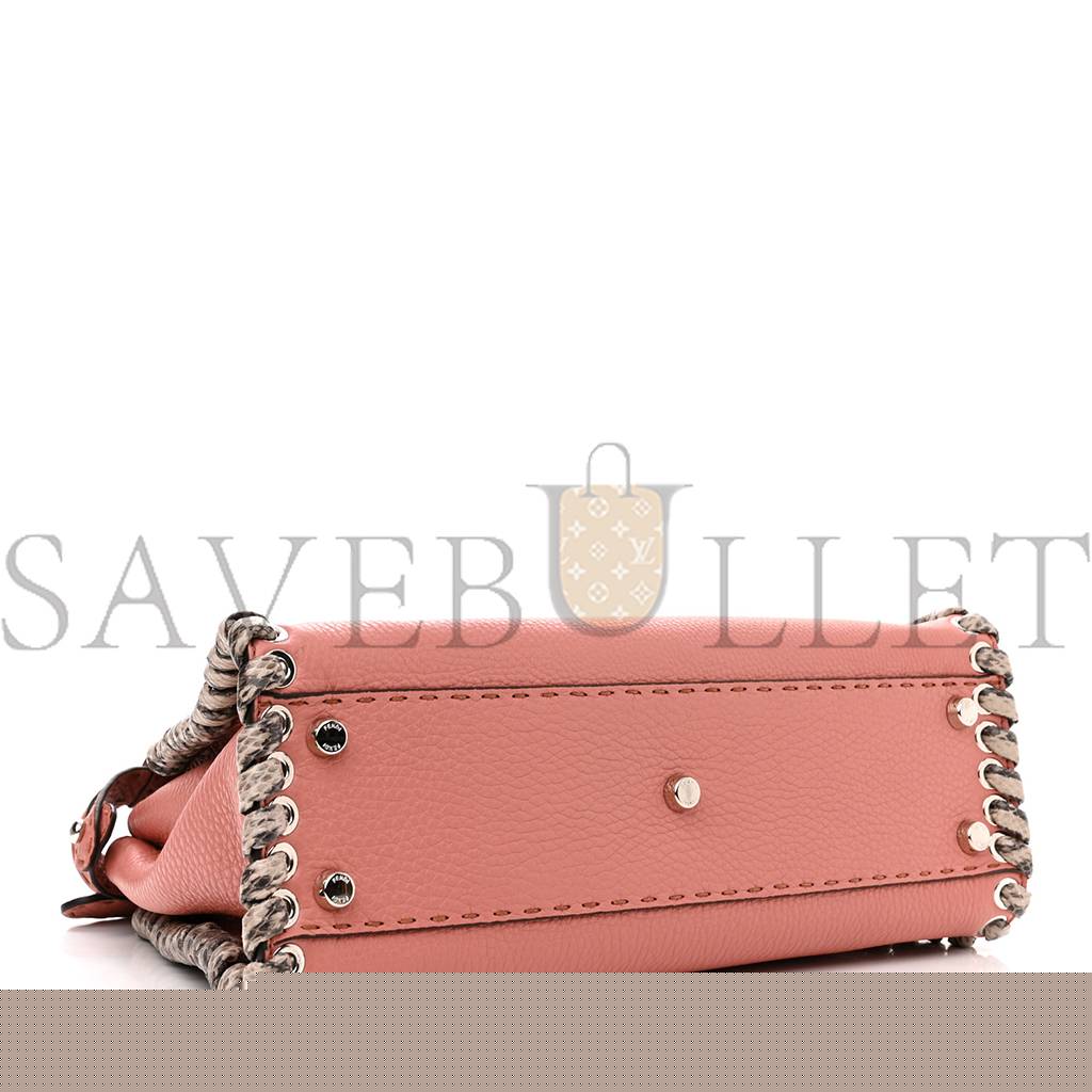 FENDI CUOIO ROMANO SELLERIA ELAPHE LACE UP MEDIUM PEEKABOO ICONIC SATCHEL MAKE UP TAUPE (34*25*13cm)
