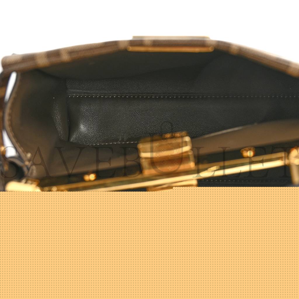 FENDI GLAZED FABRIC VITELLO FF 1974 HAIRDO GIRLS INLAY MINI PEEKABOO ICONIC SATCHEL MOGANO PANNA MULTICOLOR (23*18*13cm)