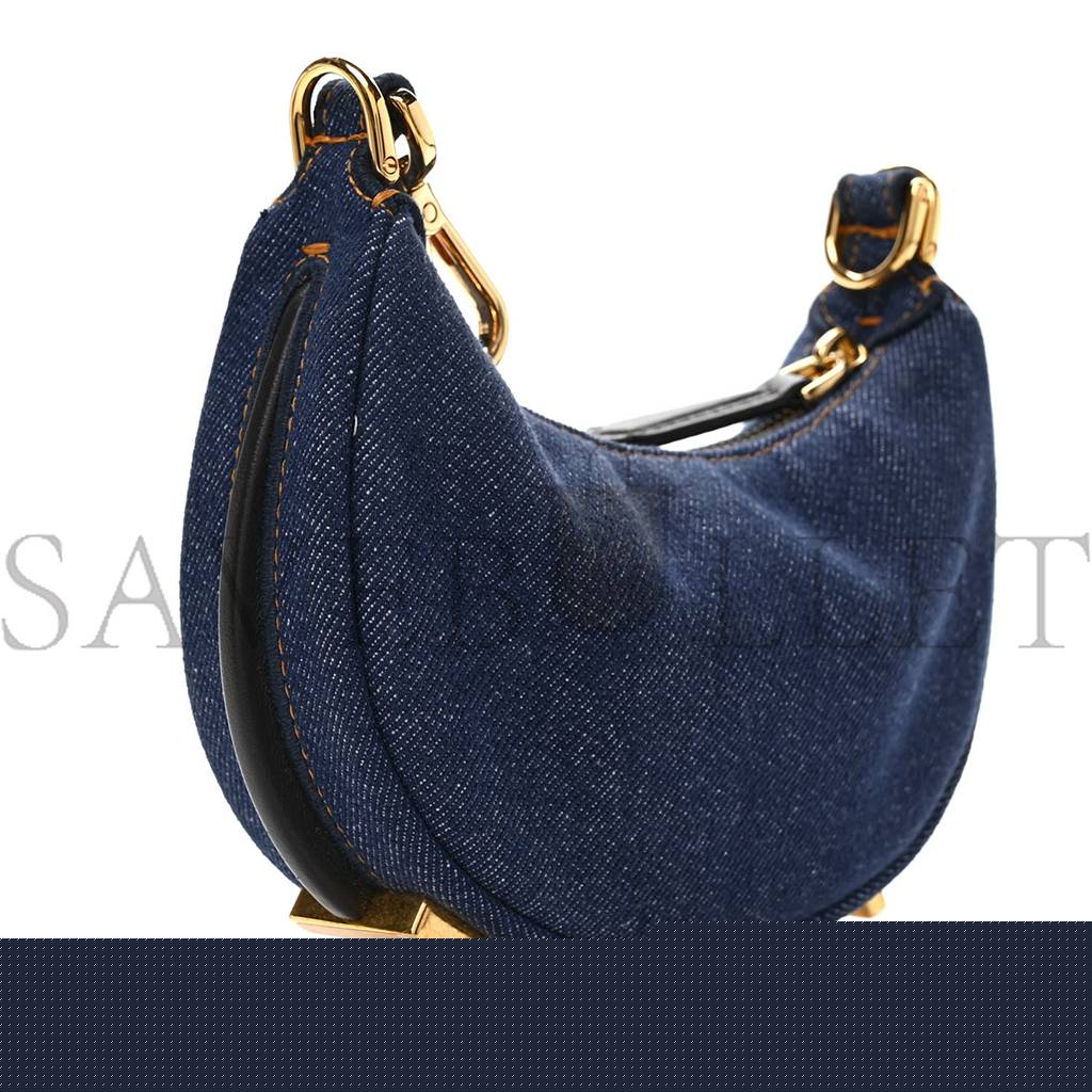 FENDI DENIM SHINY NAPPA NANO FENDIGRAPHY HOBO CHARM BLUE MORO (16*10*5cm)