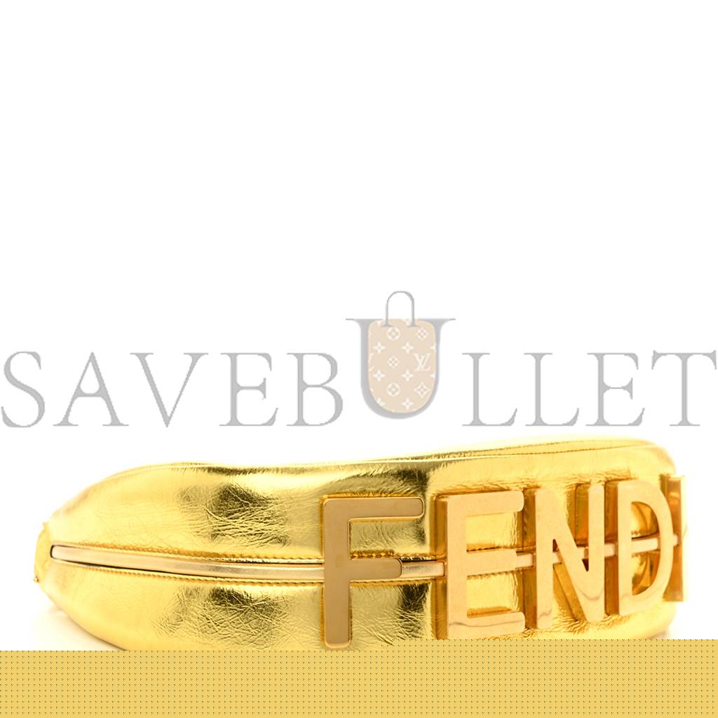 FENDI LAMINATED CRAQUELE LAMBSKIN SMALL FENDIGRAPHY HOBO GOLD (27*23*10cm)