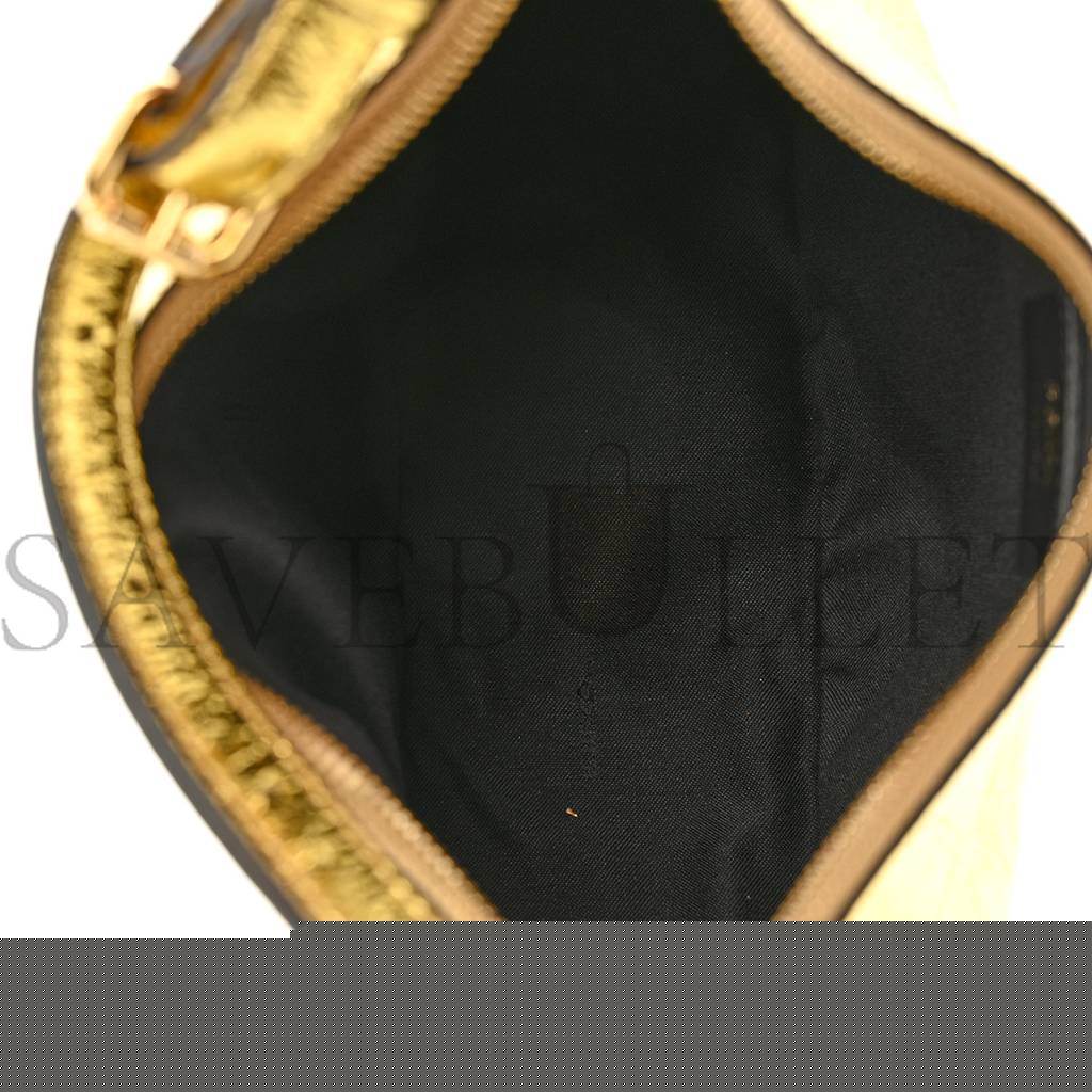 FENDI LAMINATED CRAQUELE LAMBSKIN SMALL FENDIGRAPHY HOBO GOLD (27*23*10cm)