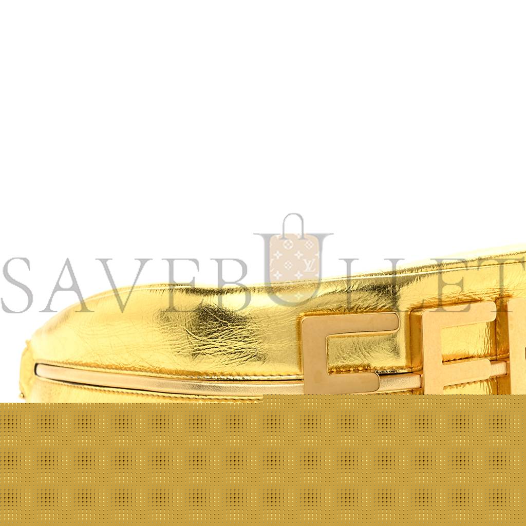 FENDI LAMINATED CRAQUELE LAMBSKIN SMALL FENDIGRAPHY HOBO GOLD (27*23*10cm)