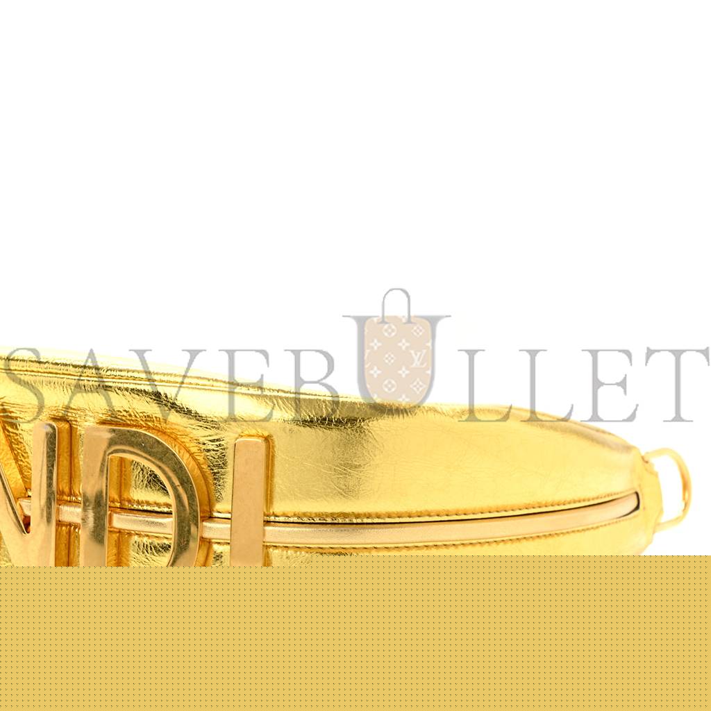 FENDI LAMINATED CRAQUELE LAMBSKIN SMALL FENDIGRAPHY HOBO GOLD (27*23*10cm)