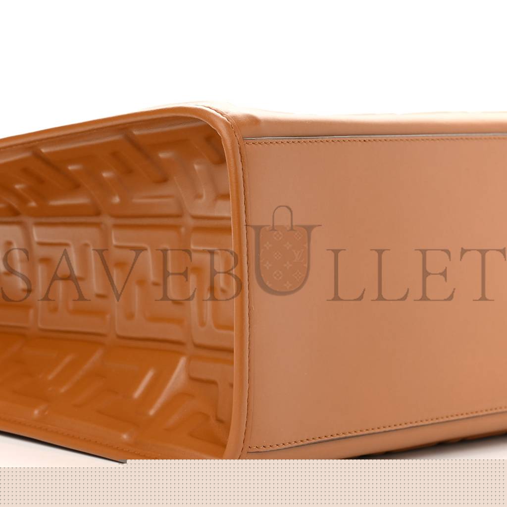 FENDI VITELLO PLEXIGLASS FF EMBOSSED MEDIUM FENDI SUNSHINE SHOPPER TOTE CARAMELLO (35*31*17cm)
