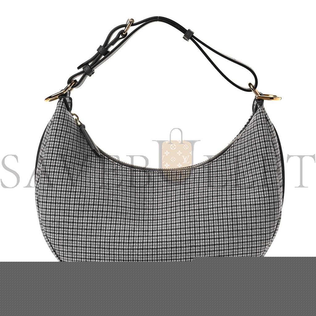 FENDI WOOL HOUNDSTOOTH SMALL FENDIGRAPHY HOBO BAG GRIGIO ANTHRACITE (28*23*8cm)