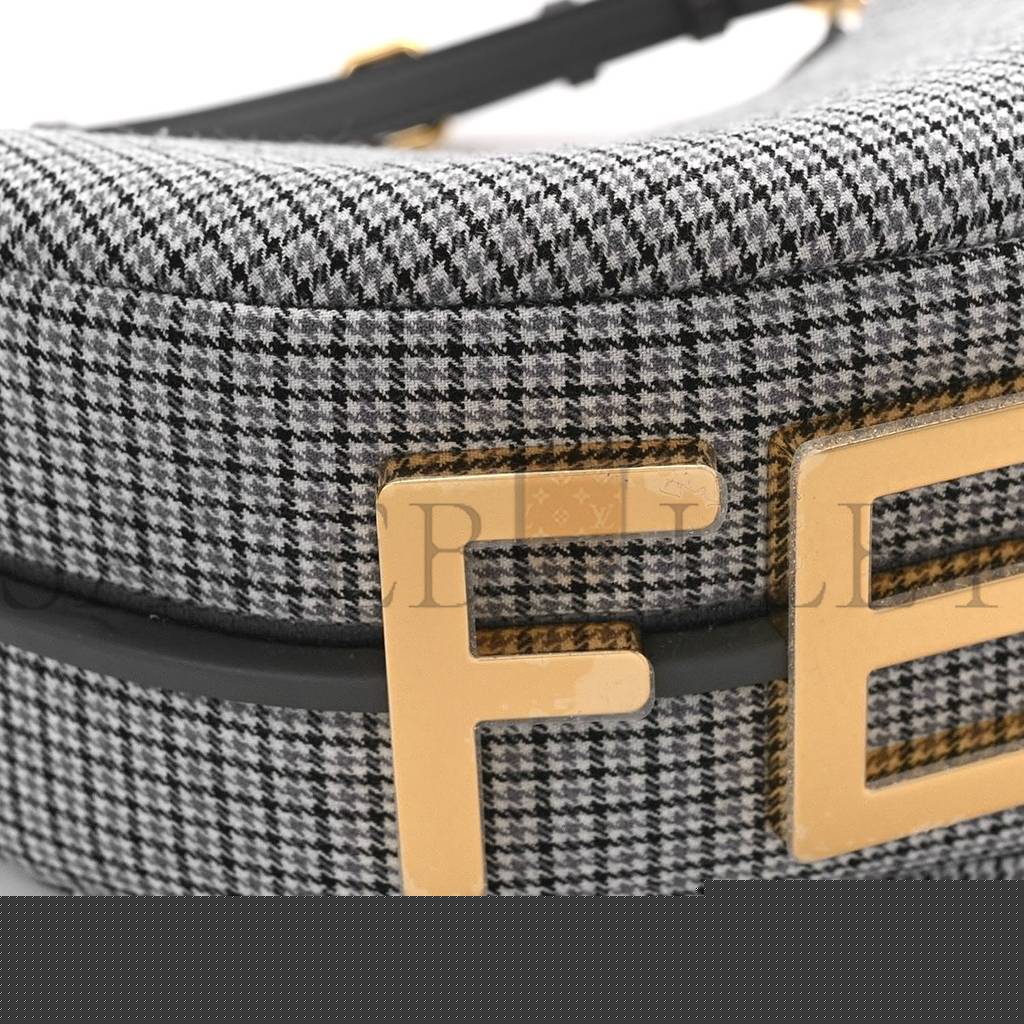 FENDI WOOL HOUNDSTOOTH SMALL FENDIGRAPHY HOBO BAG GRIGIO ANTHRACITE (28*23*8cm)