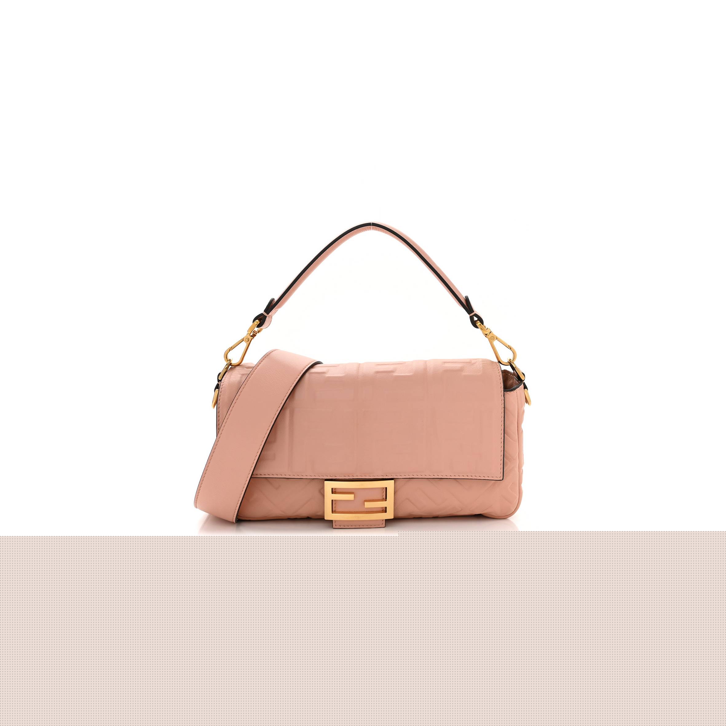 FENDI NAPPA FF 1974 EMBOSSED BAGUETTE ROSA BOURBON (27*15*6cm)