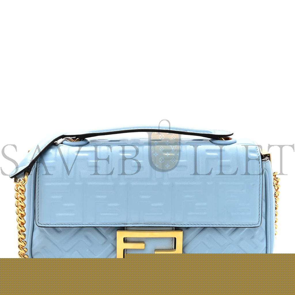 FENDI NAPPA SMALL FF EMBOSSED MIDI CHAIN BAGUETTE AZZURRO BABY (32*26*10cm)