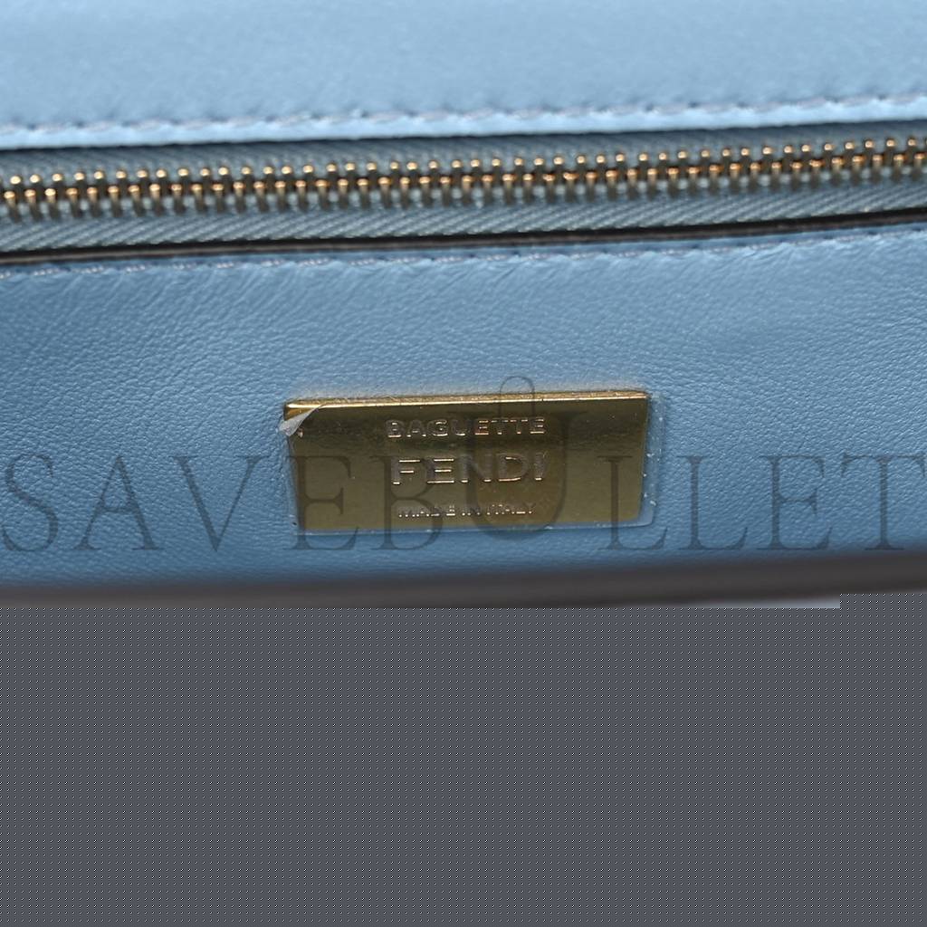 FENDI NAPPA SMALL FF EMBOSSED MIDI CHAIN BAGUETTE AZZURRO BABY (32*26*10cm)