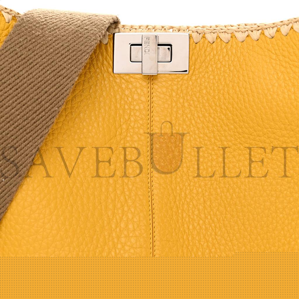 FENDI CUOIO ROMANO SELLERIA RAFFIA BI-COLOR WOVEN MEDIUM PEEKABOO X-LITE SUNFLOWER PAGLIA (30*25*15cm)