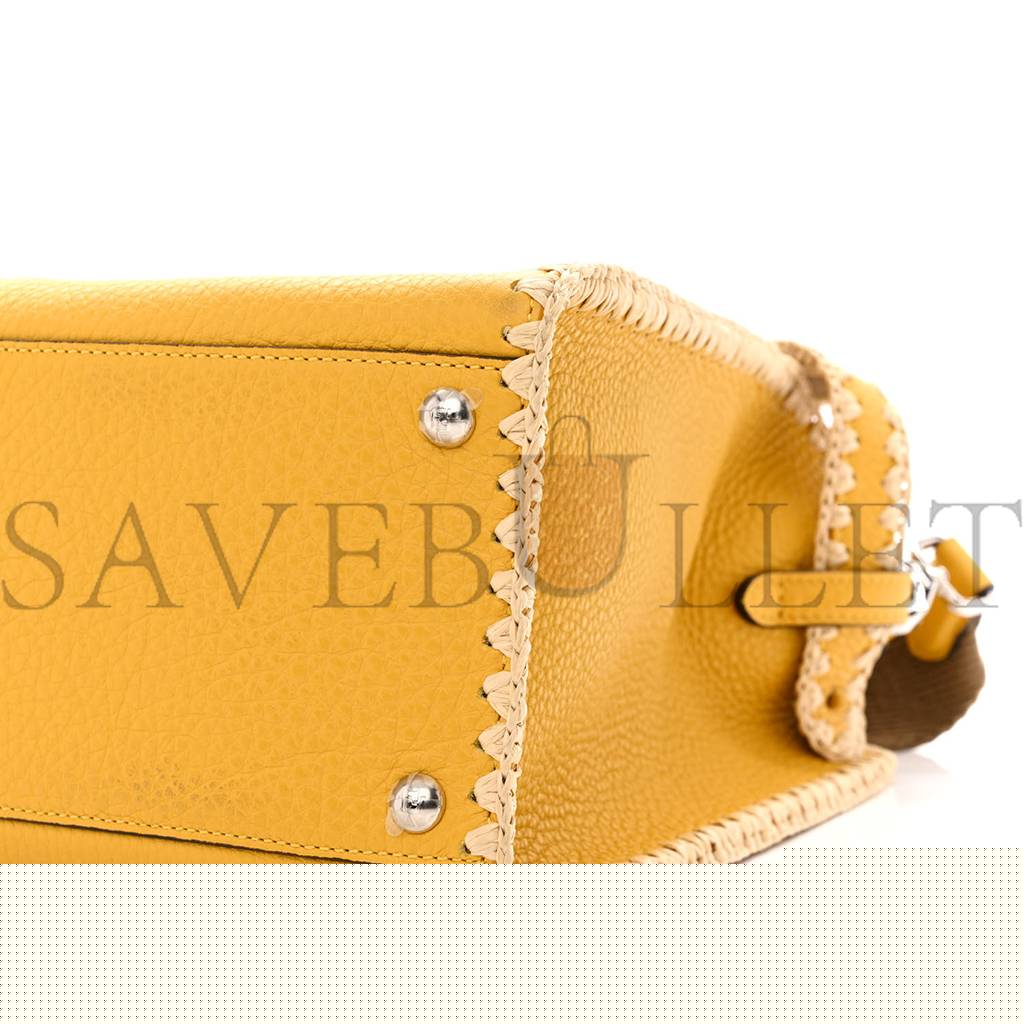 FENDI CUOIO ROMANO SELLERIA RAFFIA BI-COLOR WOVEN MEDIUM PEEKABOO X-LITE SUNFLOWER PAGLIA (30*25*15cm)