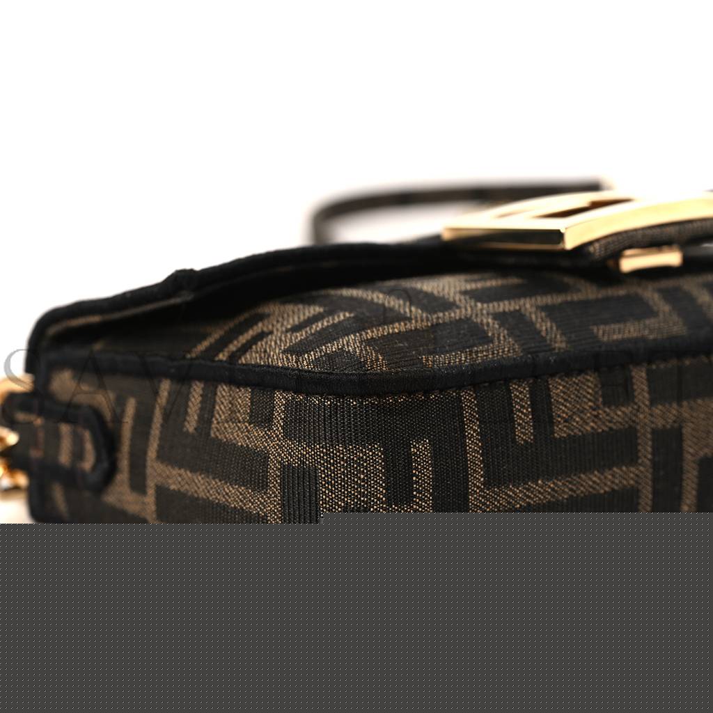 FENDI FABRIC JACQUARD FF 1974 MINI BAGUETTE TOBACCO MORO BLACK (19*11*5cm)