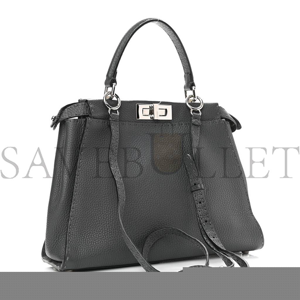 FENDI CUOIO ROMANO SELLERIA BI-COLOR MEDIUM PEEKABOO ICONIC SATCHEL ASFALTO LATTE (34*25*10cm)