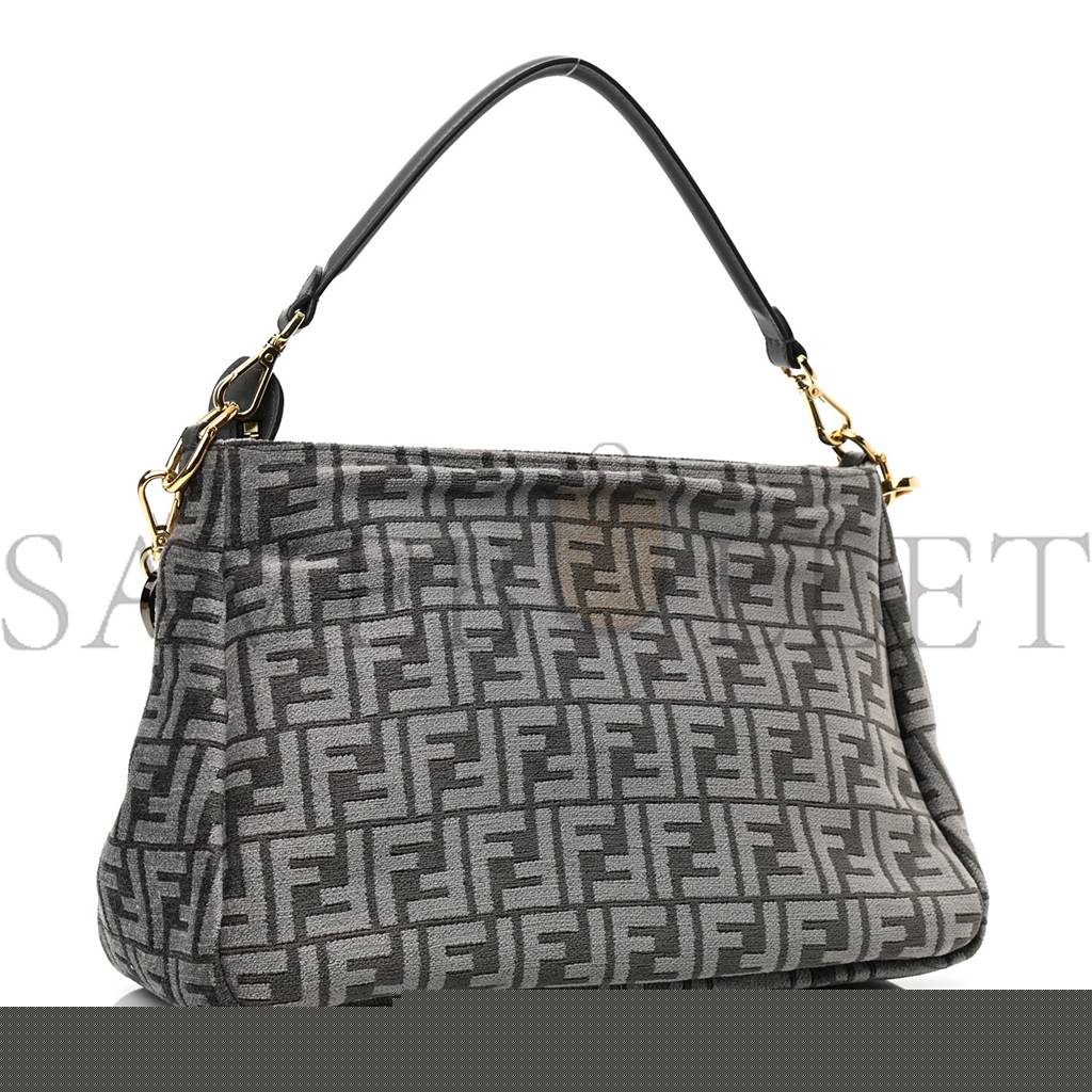 FENDI CHENILLE VITELLO SETA PLEXIGLASS FF FENDI O'LOCK ZIPPER ANTHRACITE ASFALTO (35*23*14cm)