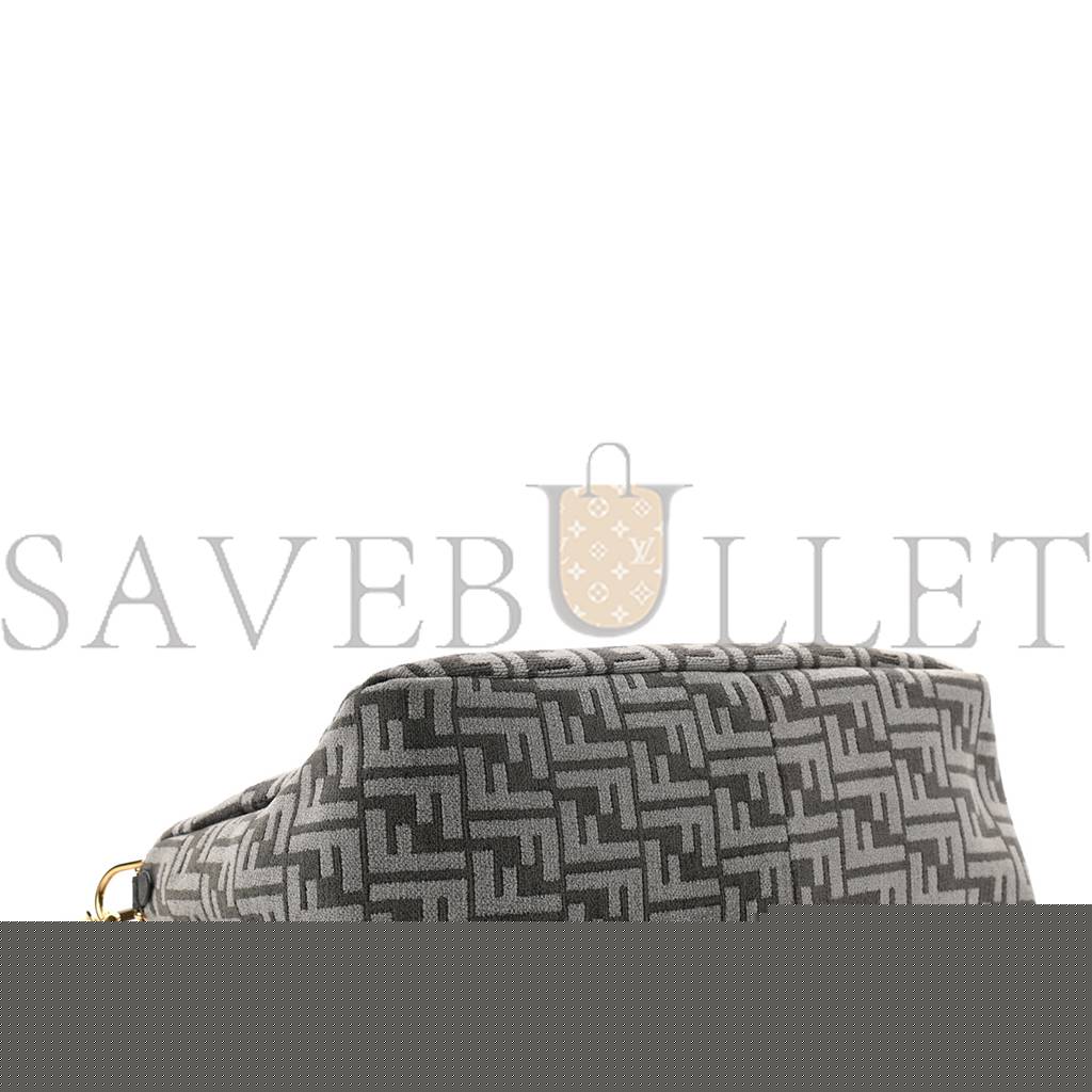 FENDI CHENILLE VITELLO SETA PLEXIGLASS FF FENDI O'LOCK ZIPPER ANTHRACITE ASFALTO (35*23*14cm)