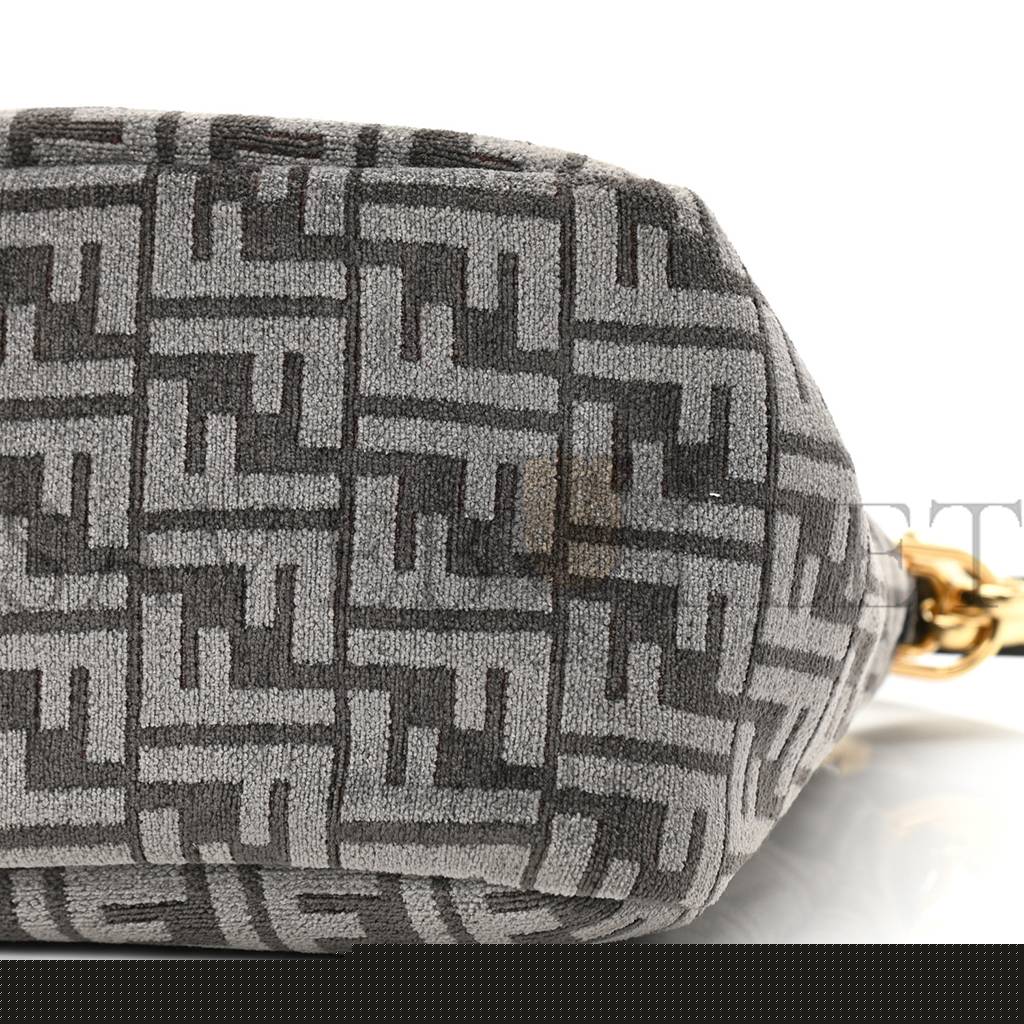 FENDI CHENILLE VITELLO SETA PLEXIGLASS FF FENDI O'LOCK ZIPPER ANTHRACITE ASFALTO (35*23*14cm)