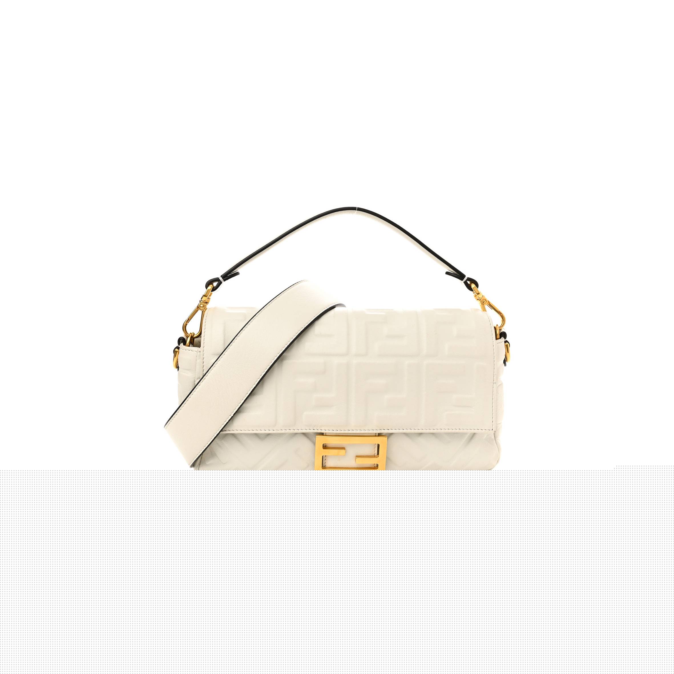 FENDI NAPPA FF 1974 EMBOSSED BAGUETTE WHITE (27*15*6cm)