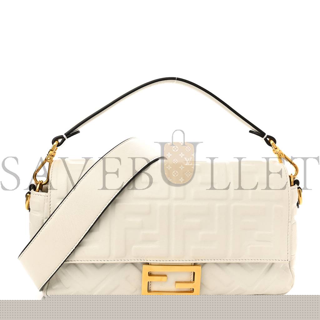 FENDI NAPPA FF 1974 EMBOSSED BAGUETTE WHITE (27*15*6cm)