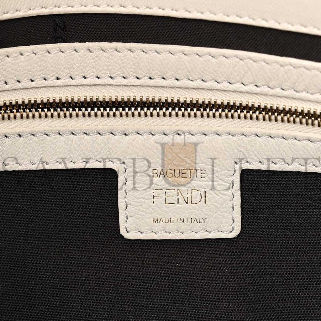 FENDI NAPPA FF 1974 EMBOSSED BAGUETTE WHITE (27*15*6cm)