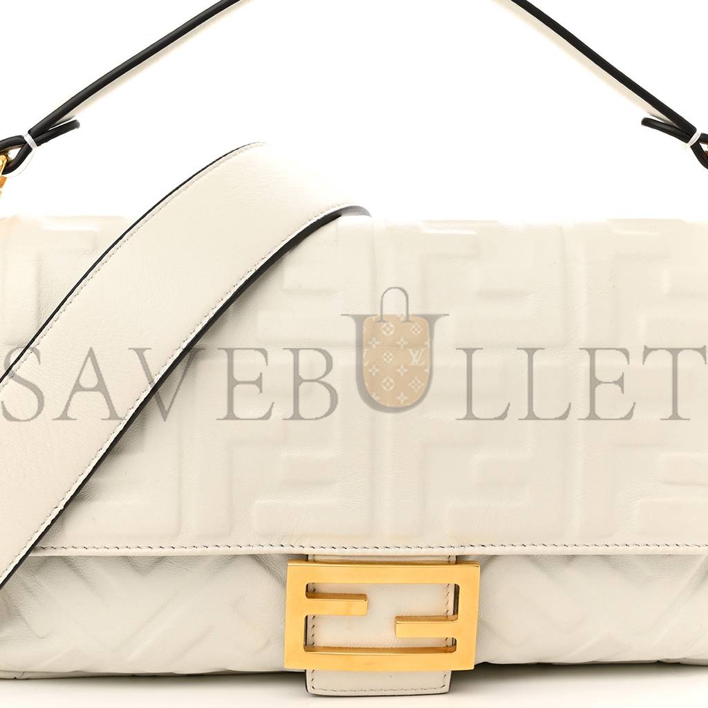 FENDI NAPPA FF 1974 EMBOSSED BAGUETTE WHITE (27*15*6cm)