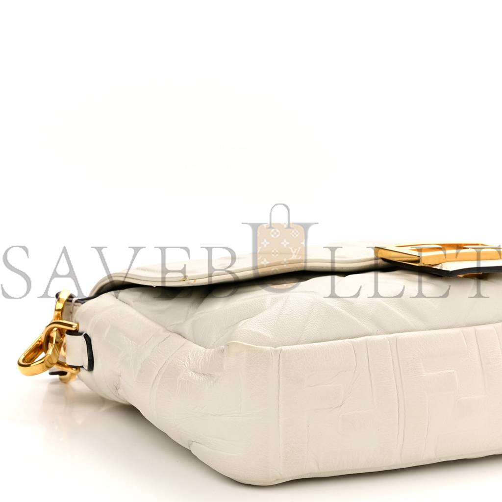 FENDI NAPPA FF 1974 EMBOSSED BAGUETTE WHITE (27*15*6cm)