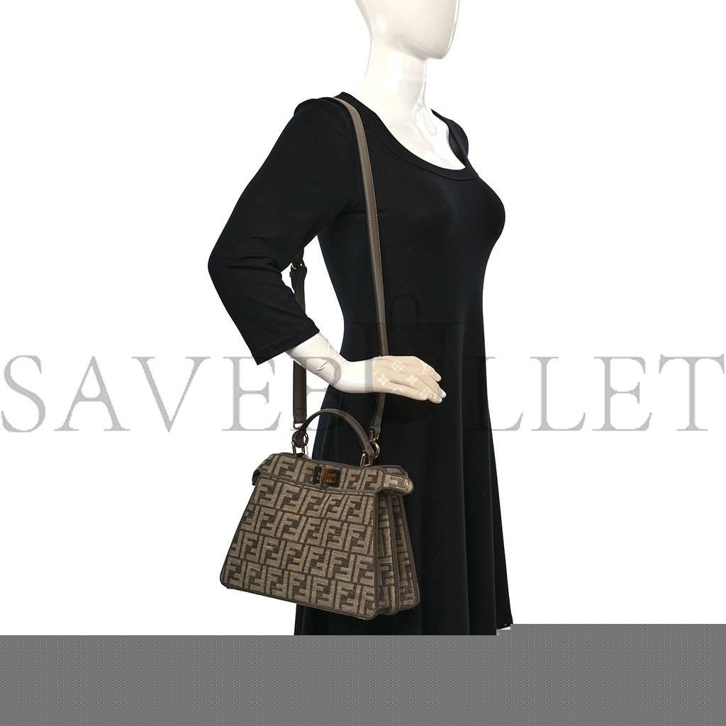 FENDI CHENILLE VITELLO SETA FF SMALL PEEKABOO I SEE U SATCHEL TORTORA NUVOLA (41*29*15cm)