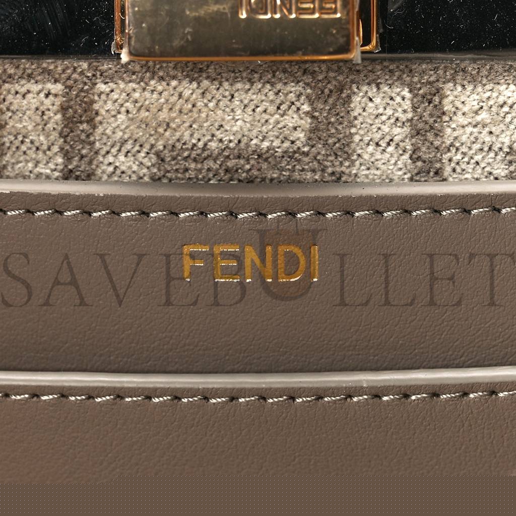 FENDI CHENILLE VITELLO SETA FF SMALL PEEKABOO I SEE U SATCHEL TORTORA NUVOLA (41*29*15cm)