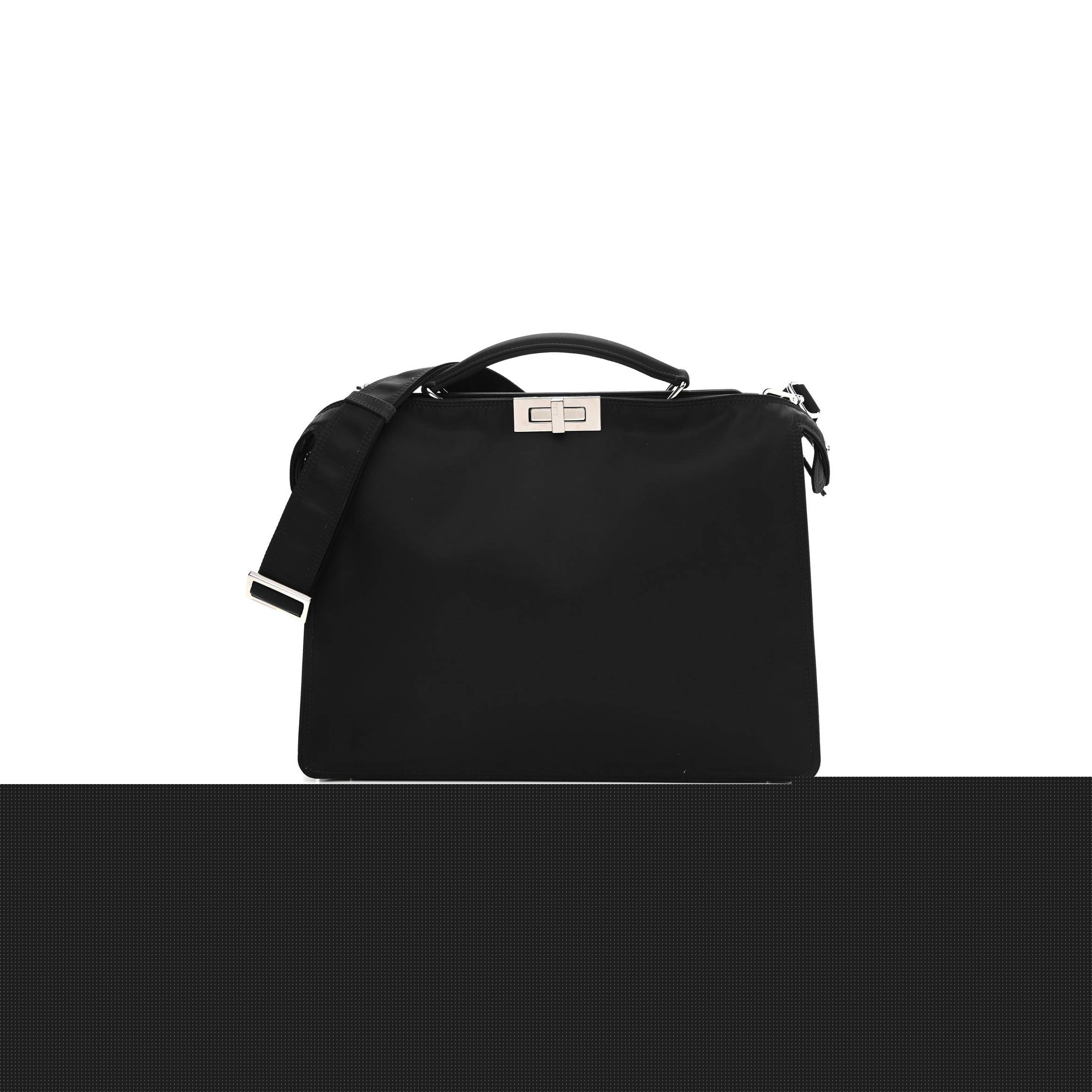 FENDI NYLON VITELLO COVER LOGO EMBOSSED MEDIUM PEEKABOO I SEE U SATCHEL BLACK WHITE (38*29*11cm)