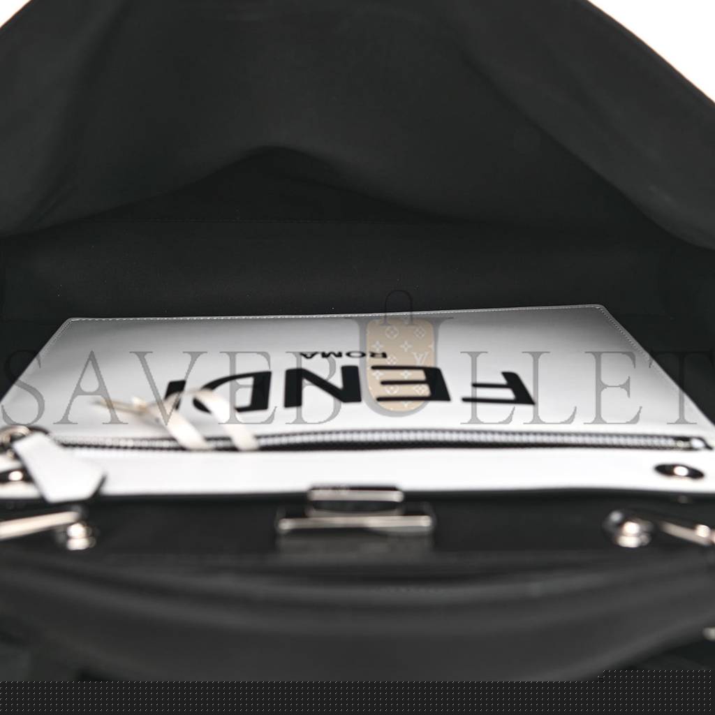 FENDI NYLON VITELLO COVER LOGO EMBOSSED MEDIUM PEEKABOO I SEE U SATCHEL BLACK WHITE (38*29*11cm)