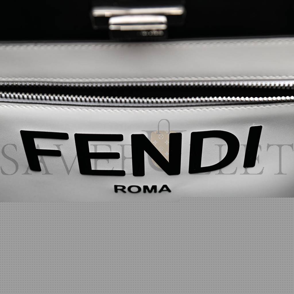 FENDI NYLON VITELLO COVER LOGO EMBOSSED MEDIUM PEEKABOO I SEE U SATCHEL BLACK WHITE (38*29*11cm)